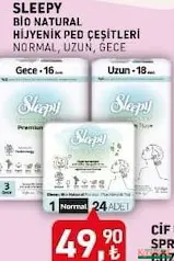 SLEEPY BİO NATURAL HİJYENİK PED ÇEŞİTLERİ fiyat ve kampanya bilgisi